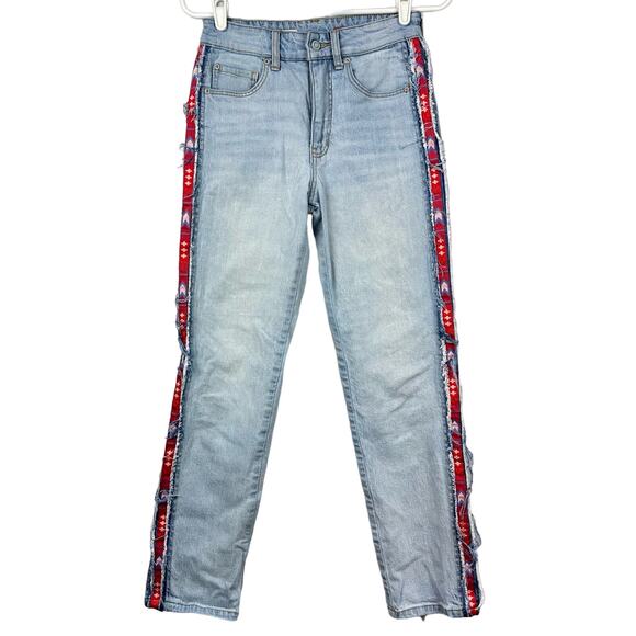 Anthropologie Pilcro Frayed Aztec Embroidered Jeans 25 - Picture 2 of 16